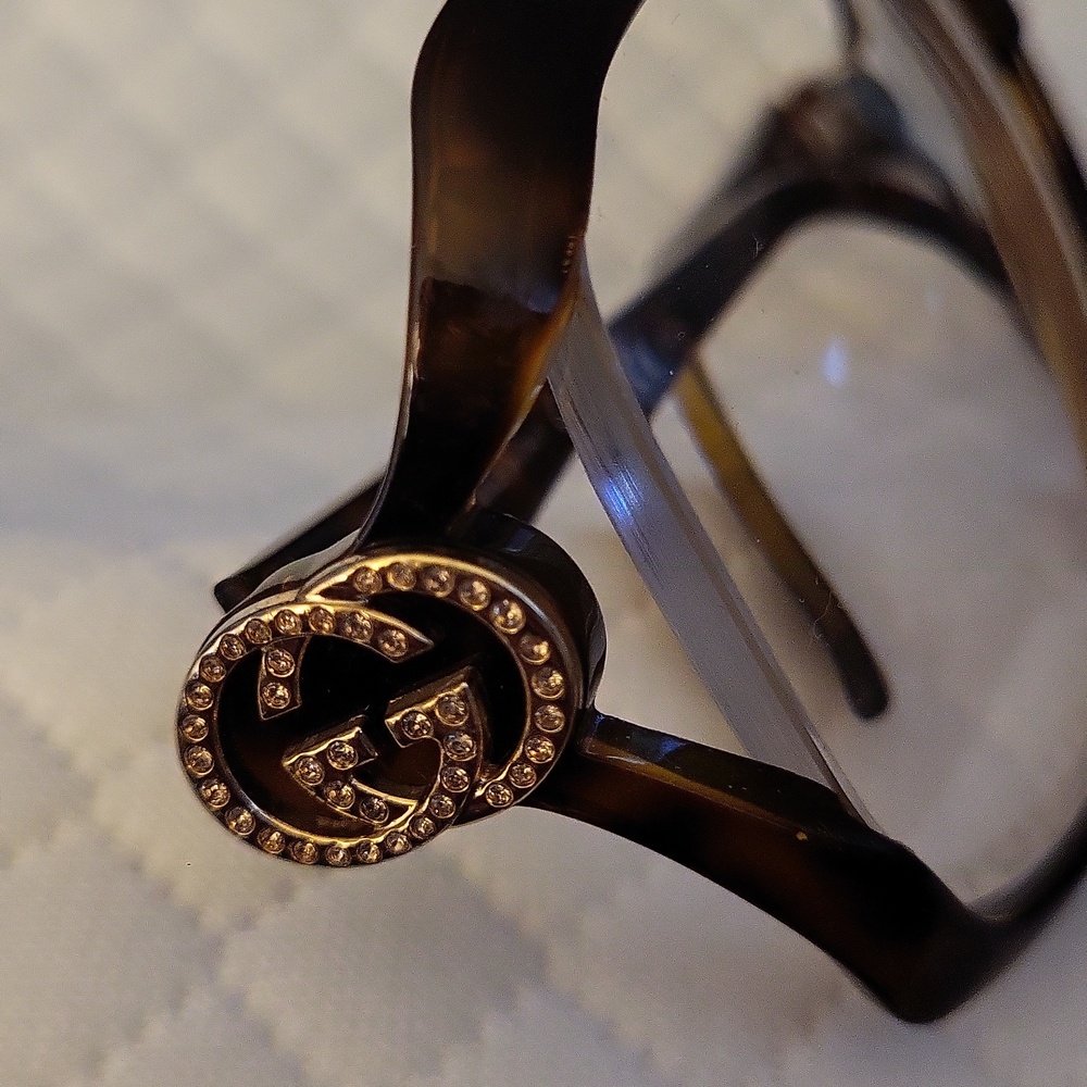 Gucci Black Tortoiseshell Crystal GG Logo Womens Glasses FRAMES ONLY - Picture 4 of 12